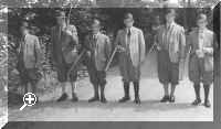 Gamekeepers left to right. Ian Turner. George Dorling. Jimmy Turner. Ernie Palmer. Herbert Turner. Fred (Peter) Trett - 1950s