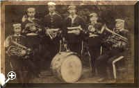 Silver Band c1885 l-r Harry Golding, William Haylock, John Golding, ?unknown, Thomas Haylock, Mathew Haylock > Simply click to enlarge... then use the [Back] button to return