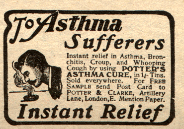 Potters Asthma Cure Advert - Daily Mirror 1912 (found on the internet by Joe Thompson using www.goggle.com)!!